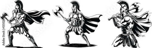 A set of Viking Warrior vector illustrations on a white background.