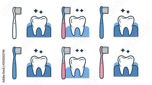 Dental care icons: toothbrushes and healthy teeth Clean hygienic and colorful