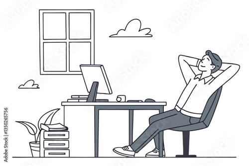Man Taking a Well-Deserved Break at His Desk