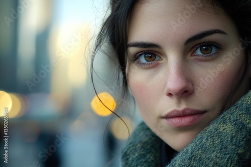 A close-up shot of a person wearing a coat, likely for warmth or protection