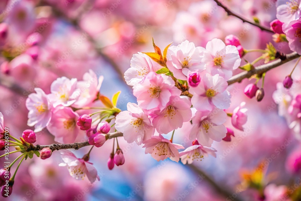 Obraz premium Close up branch with pink sakura blossoms.