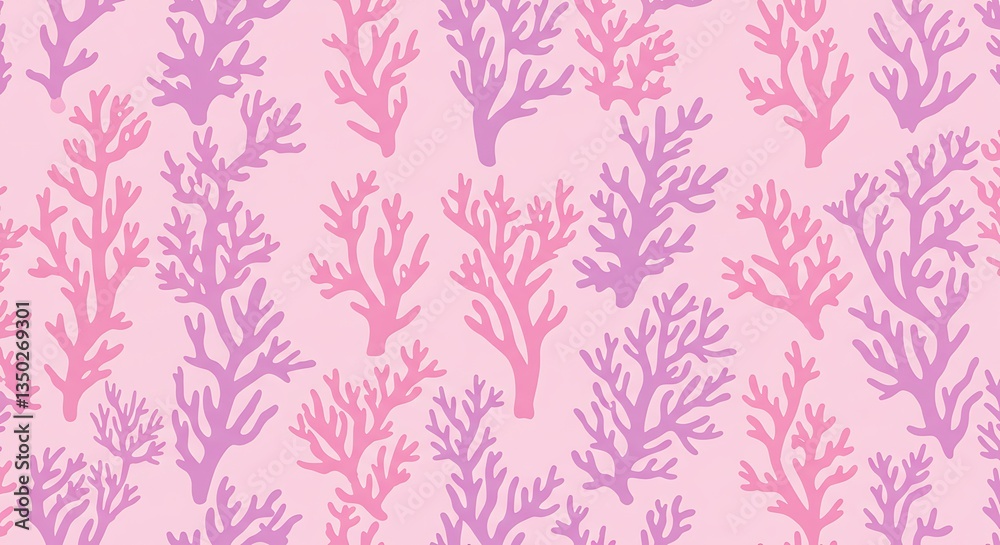 Coral Pattern on Pink Background with Lavender Accents Seamless Delicate Design Coral Pattern on Pink Background with Lavender Accents Seamless Delicate Design