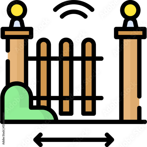 A simple wooden fence with posts and small lights. Suitable for apps related to home improvement, gardening, or property management.