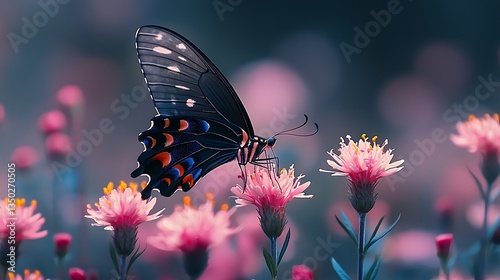 Butterfly on pink flowers