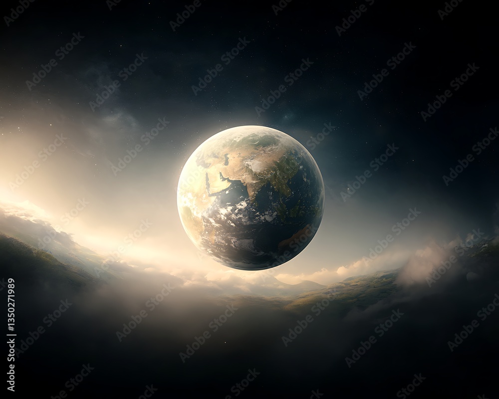 Fototapeta premium Earthrise: Planet Above Cloudscape.