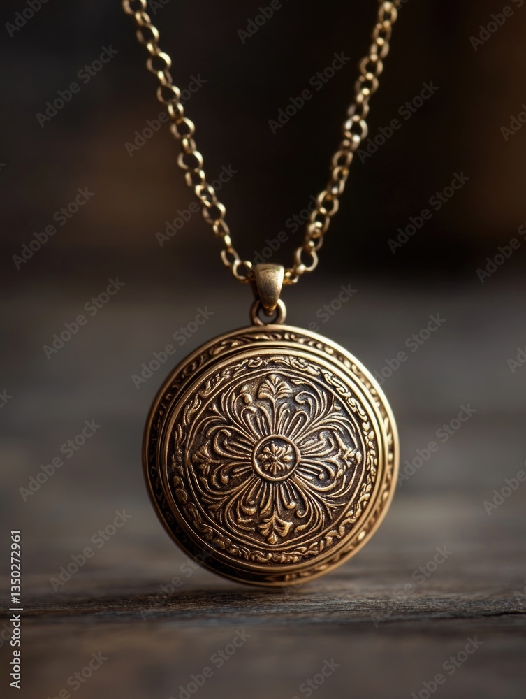 A golden lock and chain resting on a wooden surface, ideal for use in jewelry or decorative scenes A golden lock and chain resting on a wooden surface, ideal for use in jewelry or decorative scenes