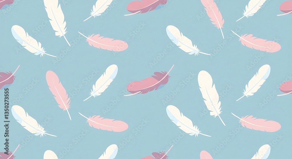 Delicate Feather Pattern on Light Blue Background Gentle and Dreamy Design Delicate Feather Pattern on Light Blue Background Gentle and Dreamy Design