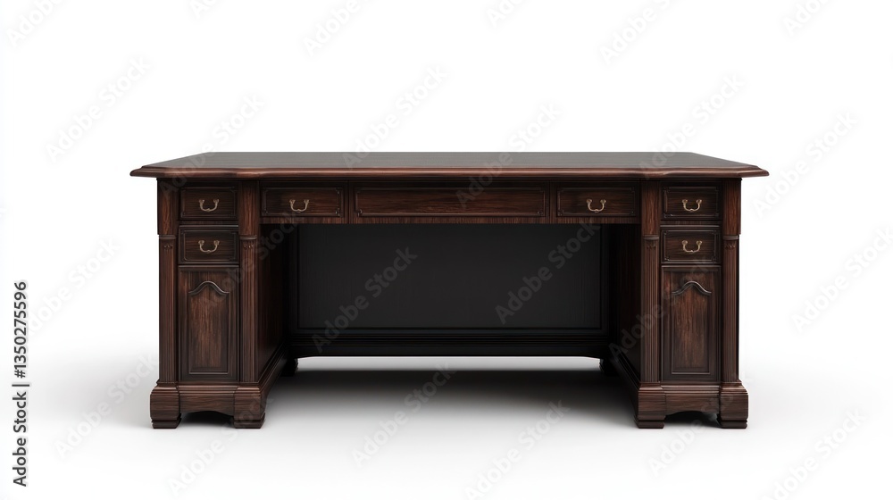 Dark wood executive desk, studio shot, white background, office furniture, website design Dark wood executive desk, studio shot, white background, office furniture, website design