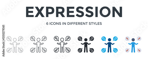 Expression  Icon In Different Style Vector Illustration. Designed In Thin Line, Regular Line, Bold Line, Glyph, Color Fill, And Flat Style Can Be Used For Web