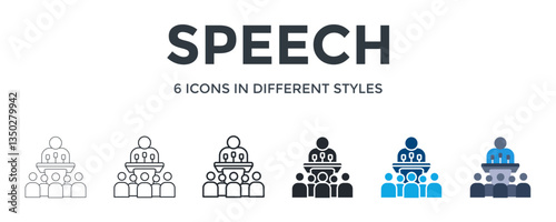 Speech  Icon In Different Style Vector Illustration. Designed In Thin Line, Regular Line, Bold Line, Glyph, Color Fill, And Flat Style Can Be Used For Web