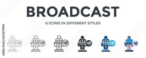 Broadcast  Icon In Different Style Vector Illustration. Designed In Thin Line, Regular Line, Bold Line, Glyph, Color Fill, And Flat Style Can Be Used For Web