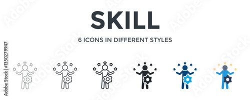 Skill  Icon In Different Style Vector Illustration. Designed In Thin Line, Regular Line, Bold Line, Glyph, Color Fill, And Flat Style Can Be Used For Web