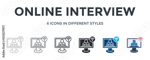 Online Interview  Icon In Different Style Vector Illustration. Designed In Thin Line, Regular Line, Bold Line, Glyph, Color Fill, And Flat Style Can Be Used For Web