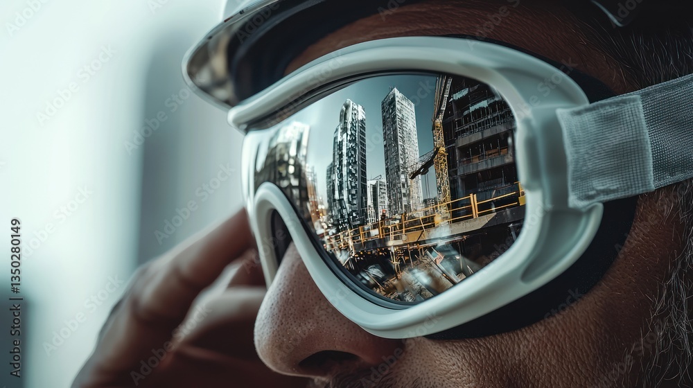 Fototapeta premium Urban Reflection: A Construction Worker's Vision