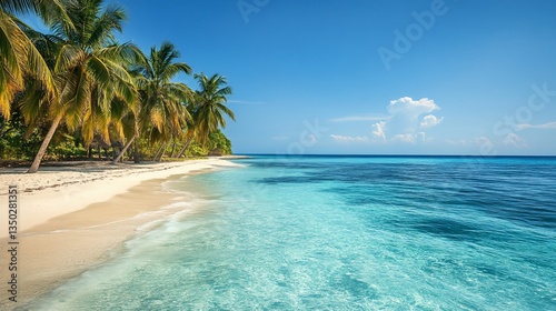 Tropical beach paradise  turquoise water  palm trees