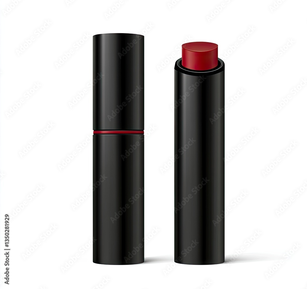 Red Lipstick Tubes Mockup, Black Packaging, Studio Shot Red Lipstick Tubes Mockup, Black Packaging, Studio Shot