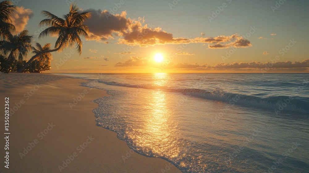 Obraz premium Tropical Sunset Beach Idyllic Ocean Shore Scene