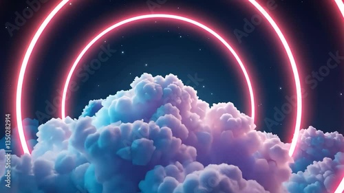 Surreal Cloudscape with Luminous Circle, Celestial Dreamscape Illustration