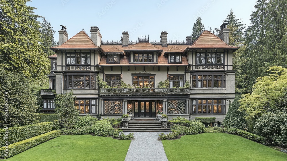 Fototapeta premium Historic Mansion in Lush Gardens