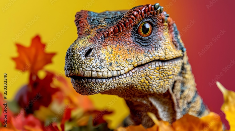 Fototapeta premium The design of a vintage Halloween zombie dinosaur t-shirt stands out against its background, evoking a festive Halloween event that everyone enjoys, from Stock