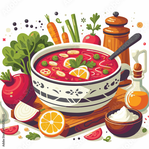soup, food, borscht, bowl, ukrainian, dish, lunch, dinner, vegetable, beet, cream, cuisine, borsch, beetroot, red, meat, traditional, healthy, meal, homemade, hot, gourmet, plate, garlic, tasty, cooki