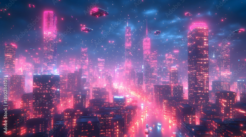 Neon Metropolis of Tomorrow Illuminated by Stellar Dust Neon Metropolis of Tomorrow Illuminated by Stellar Dust
