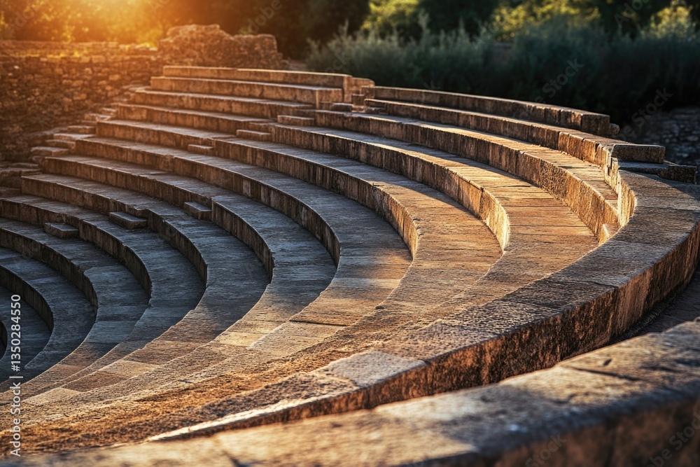 Ancient structure with stairs and seating area, perfect for outdoor performances or ceremonies Ancient structure with stairs and seating area, perfect for outdoor performances or ceremonies