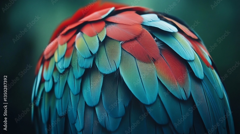 Obraz premium Vibrant Macaw Feathers Close-Up, Jungle Background