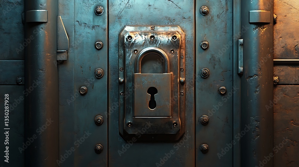 Rusty padlock on a weathered metal door. Rusty padlock on a weathered metal door.