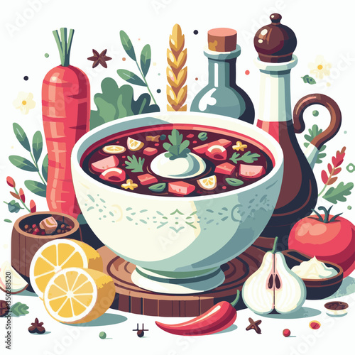 soup, food, borscht, bowl, ukrainian, dish, lunch, dinner, vegetable, beet, cream, cuisine, borsch, beetroot, red, meat, traditional, healthy, meal, homemade, hot, gourmet, plate, garlic, tasty, cooki