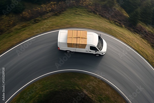 Delivery Van Curves Rural Road.