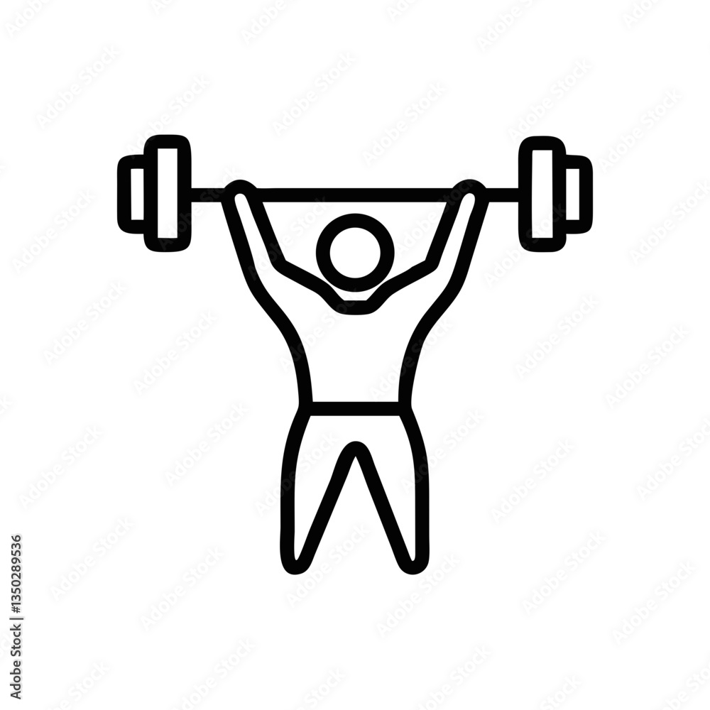 Weightlifter Lifting Barbell in Minimal Outline Style Weightlifter Lifting Barbell in Minimal Outline Style