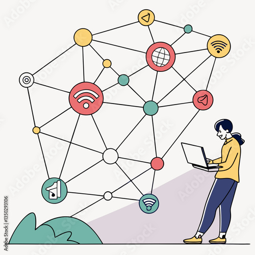 Digital networking with connected nodes and lines