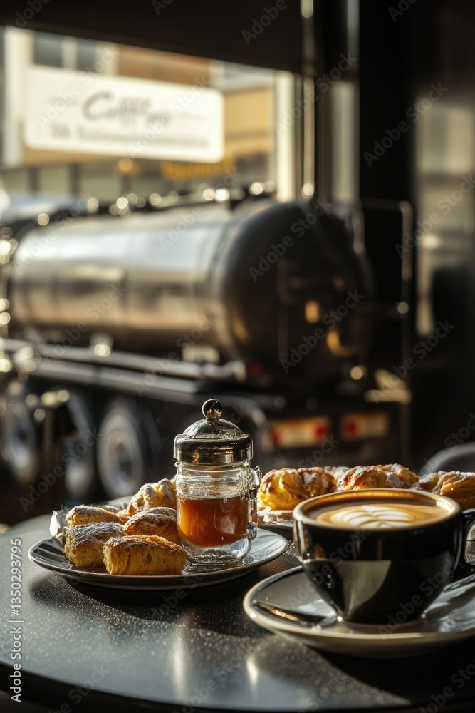 A table setting for breakfast with a plate of food and a cup of coffee, possibly at home or in a cafe A table setting for breakfast with a plate of food and a cup of coffee, possibly at home or in a cafe