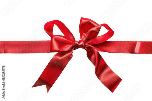 Elegant red ribbon with a tied bow on a transparent background