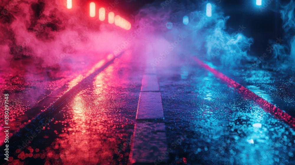 3D Old Wet Asphalt Street with Neon Smoke 3D Old Wet Asphalt Street with Neon Smoke