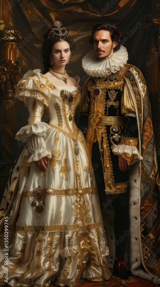 Naklejka premium Royal Couple Portrait with Baroque Style.