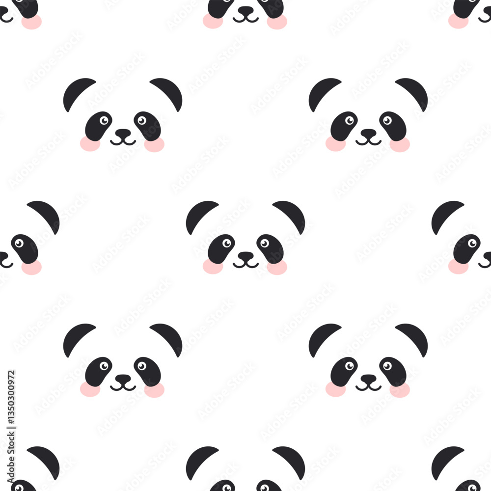 Fototapeta premium Cute panda faces on white background. Simple vector seamless pattern.