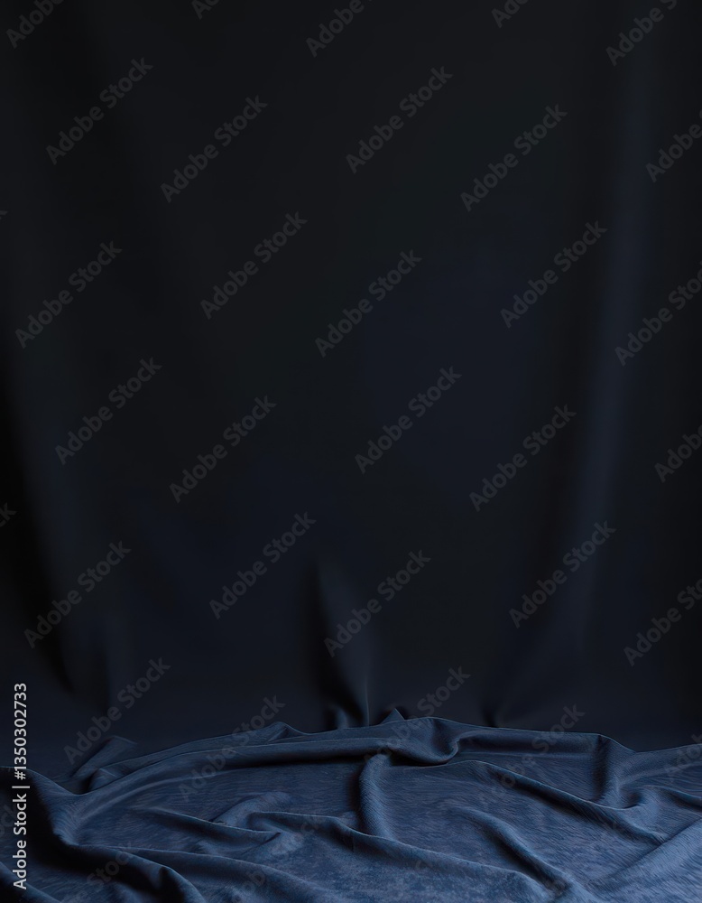 Fototapeta premium A richly textured, subtly worn black velvet backdrop, ideal for product photography, dramatic, fabric, dark background