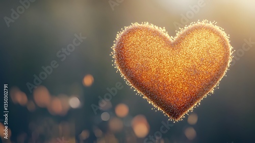 Golden fuzzy heart shape in soft sunlight.