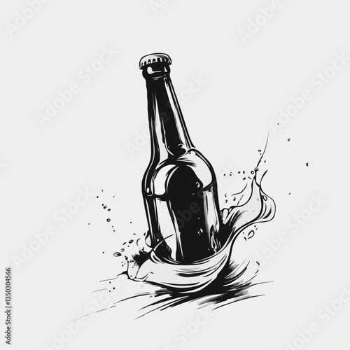 Stylized Beer Bottle Splash Minimalist Illustration