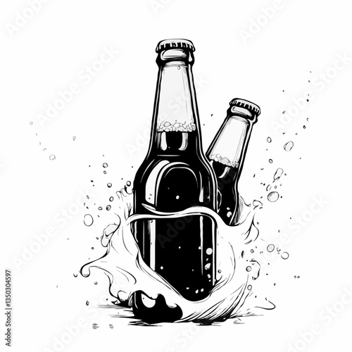 Stylized Beer Bottles Splash Modern Illustration