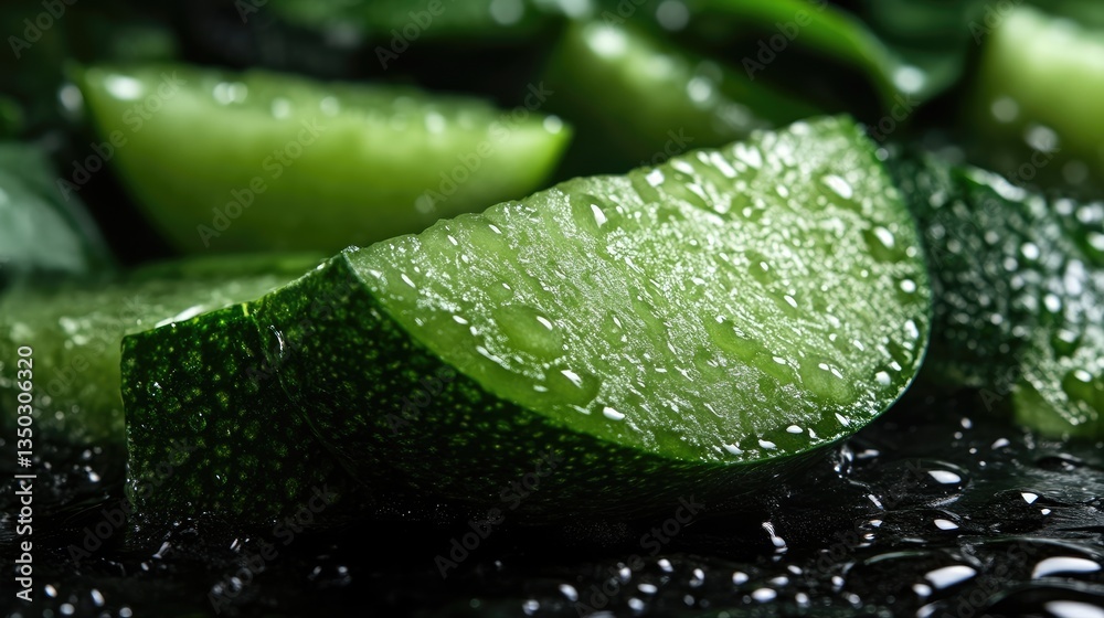 Fototapeta premium Close-up of sliced fresh green zucchini