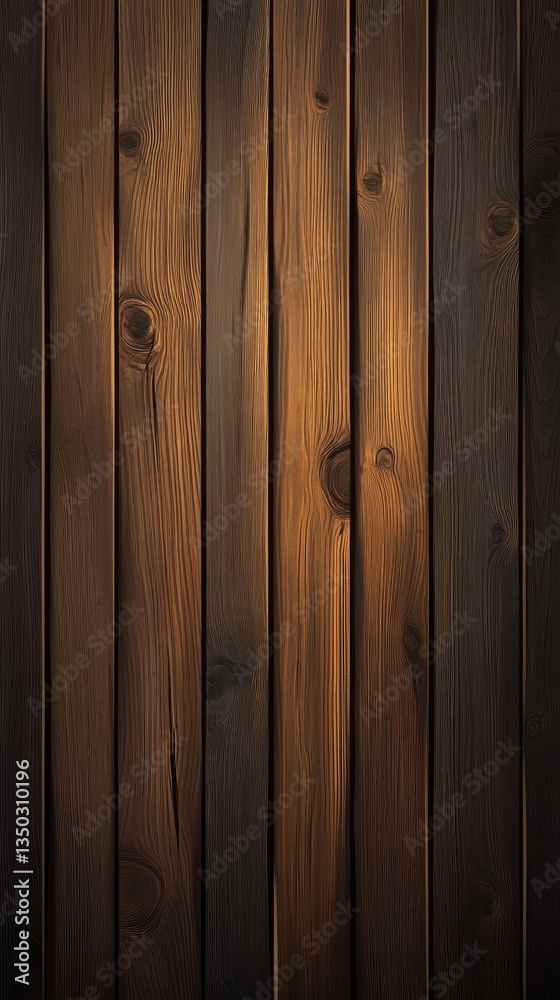 Naklejka premium Close-up of dark brown wooden planks, vertical texture, rustic background