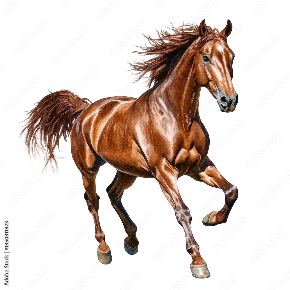 a dynamic depiction of a galloping horse showcasing its muscular form and flowing mane emphasizing grace and power in motion against a white background a dynamic depiction of a galloping horse showcasing its muscular form and flowing mane emphasizing grace and power in motion against a white background