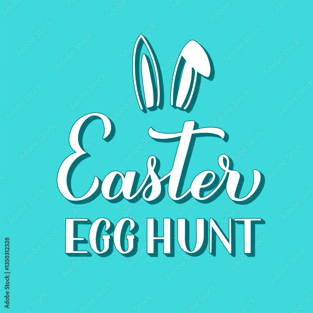 Easter egg hunt. Funny Easter quote 3d lettering on mint green background. Vector template for typography poster, greeting card, banner, etc.