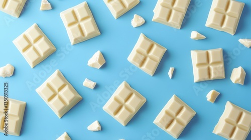 Wallpaper Mural White chocolate squares, blue background, food flatlay Torontodigital.ca