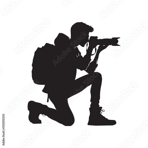 Man in casual outfit taking a photo with professional camera