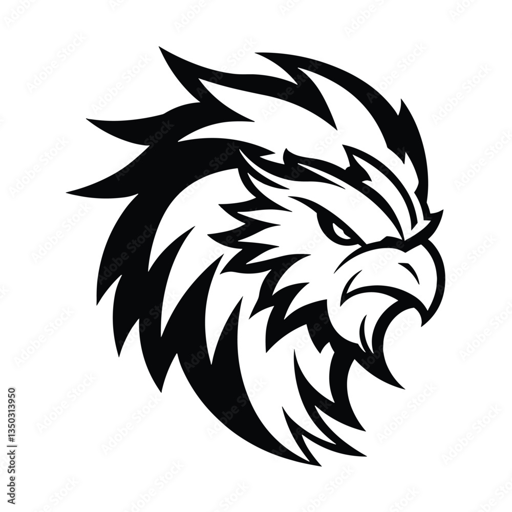 Fototapeta premium A powerful and majestic silhouette of a griffin head, featuring sharp beak, fierce eyes, and noble details. Perfect for fantasy-themed designs, gaming logos, heraldic emblems, and mythical artwork.