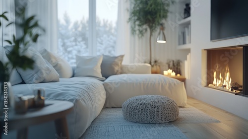 Cozy winter living room fireplace